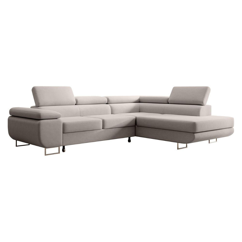 ECKSOFA Stevil Cremeweiß Velours - Silberfarben/Creme, Textil/Metall (275/203cm) - Selsey