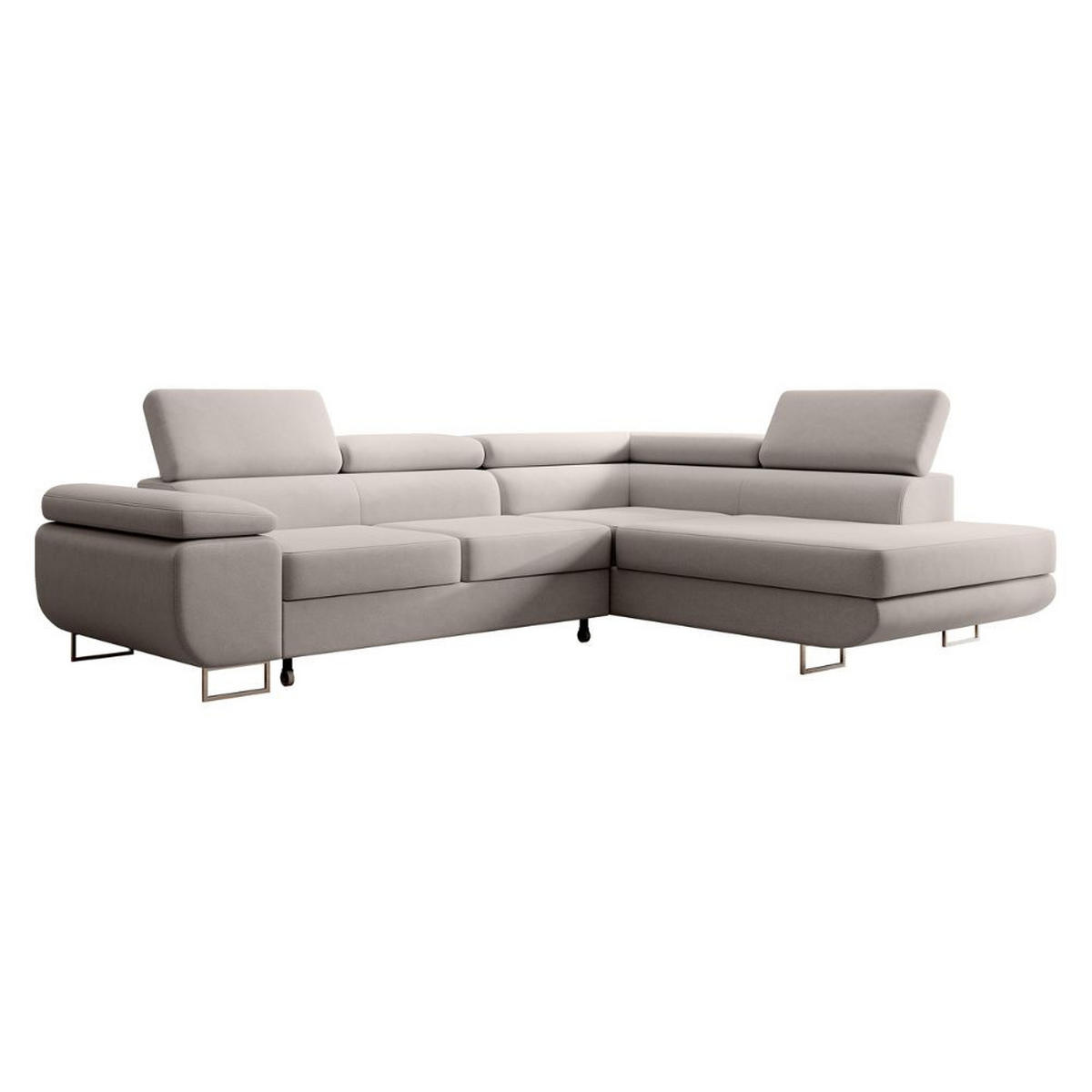 ECKSOFA Stevil Cremeweiß Velours - Silberfarben/Creme, Textil/Metall (275/203cm) - Selsey