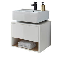 WASCHBECKENUNTERSCHRANK weiß Hochglanz, Eiche 60 cm, Bad Unterschrank mit Push-to-Open - Weiß Hochglanz, Holzwerkstoff (60/44/46cm) - Furn.Design