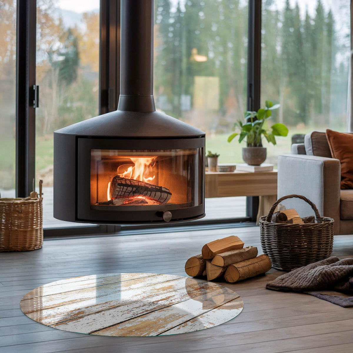 GLASPLATTE für Kamin Ø 90 cm - Weiß, Glas (90/90/0.4cm) - TULUP