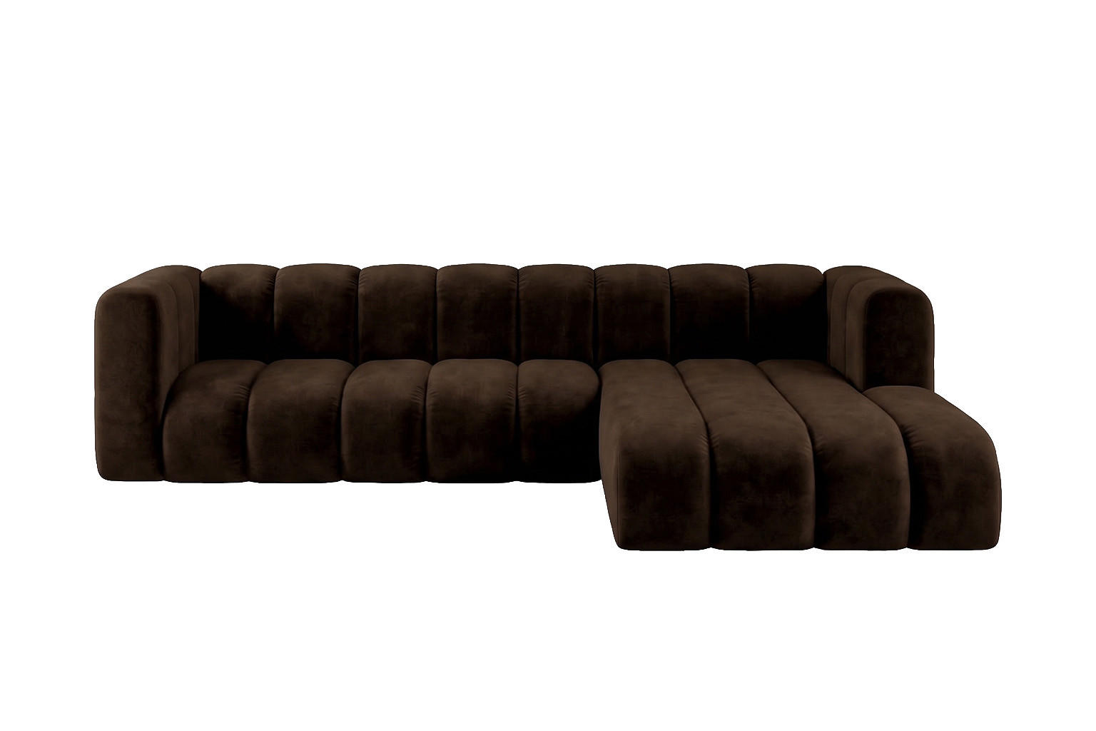 ECKSOFA Modulares In L-Form, Velvet-Stoff Riviera, Schokolade, Rechts, GRAND 287 cm - Braun, Holz (287/179cm) - Kaiser Möbel