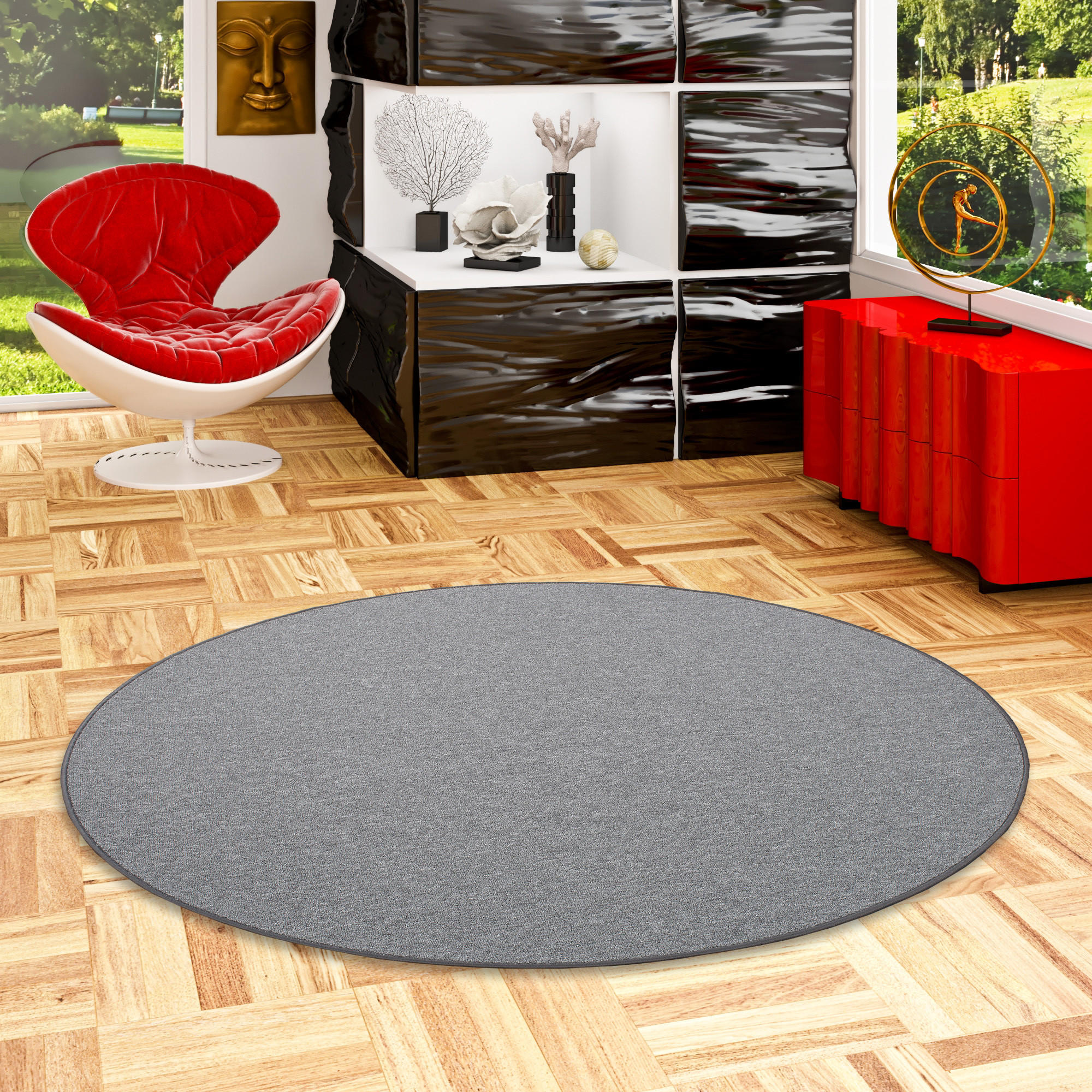 FEINSCHLINGEN VELOUR TEPPICH STRONG RUND - Anthrazit, Textil (200/200cm) - Snapstyle