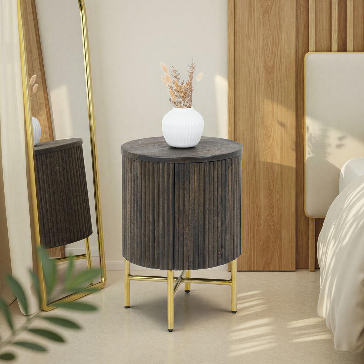 NACHTTISCH FLUTED braun - Braun, Metall (40/52/40cm) - IDIMEX