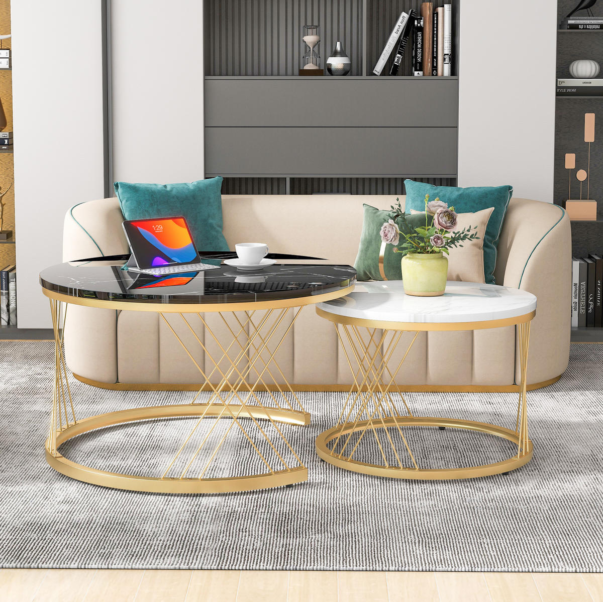 COUCHTISCH aus MDF 70x70x45 & 45x45x40 cm in Schwarz mit Nesting-Design - Schwarz, Holzwerkstoff (70/70/45cm) - Modfu