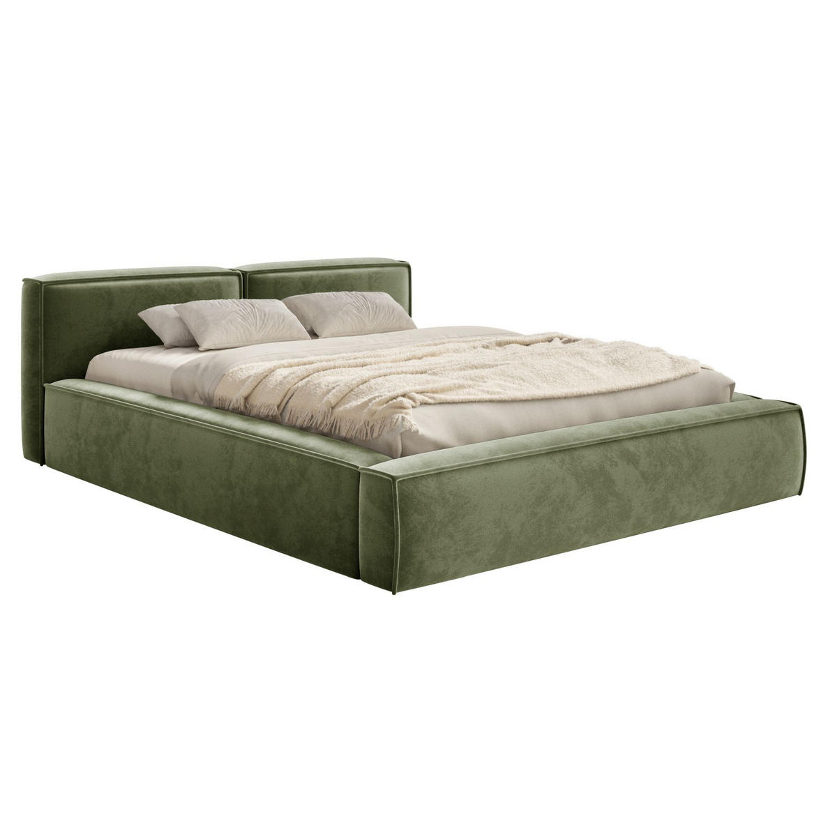 POLSTERBETT Tilves Slim Olivgrün 200x200 cm - Schwarz/Olivgrün, Kunststoff/Textil (200/200cm) - Selsey