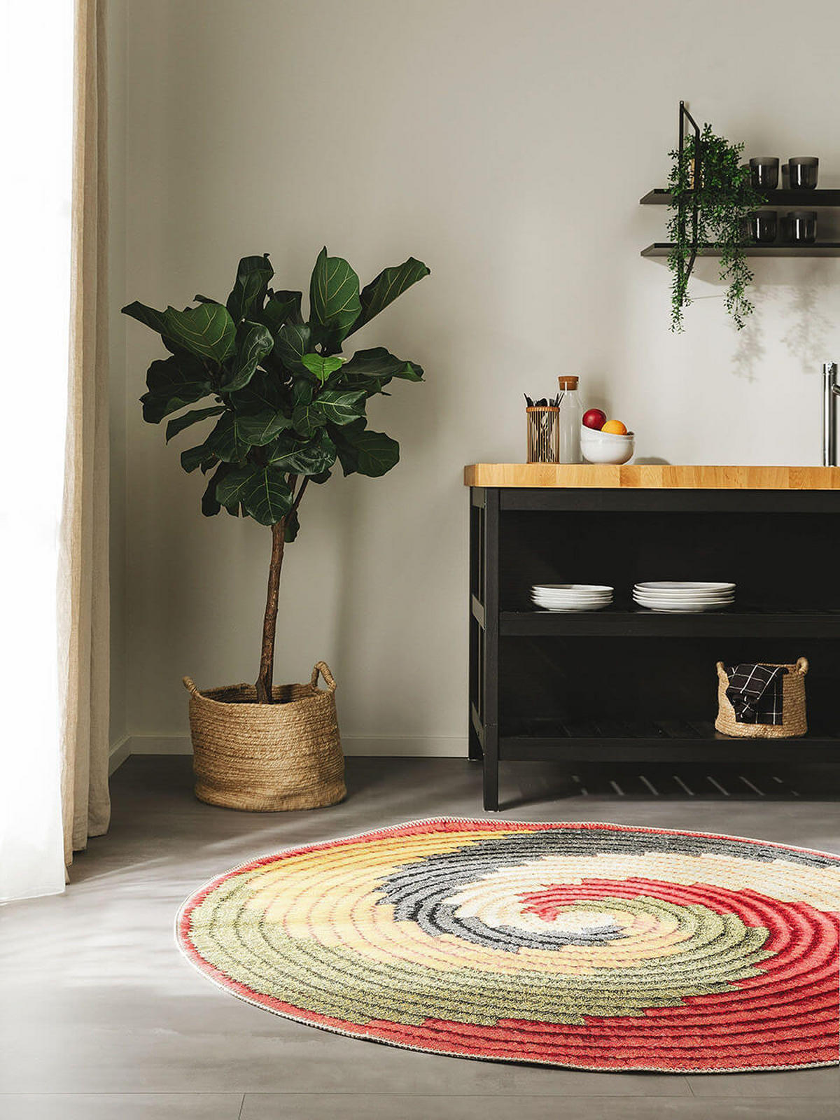 VNITŘNÍ a venkovní kulatý koberec Kenya Vícebarevné ø 160 cm - různobarevná, textil/plast (160/1cm) - KUNSTLOFT