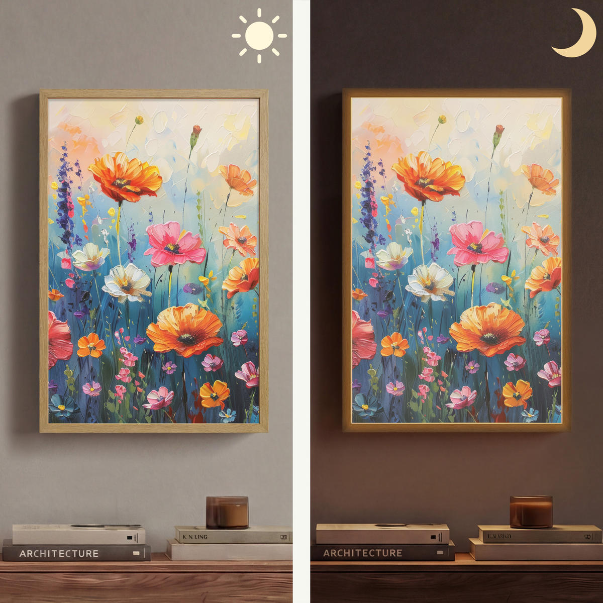 NÁSTĚNNÁ LAMPA S AKUMULÁTOREM Květiny - Příroda - Akvarel - Umění 40x60 cm - různobarevná, kompozitní dřevo (40/60/8cm) - OnlyWow
