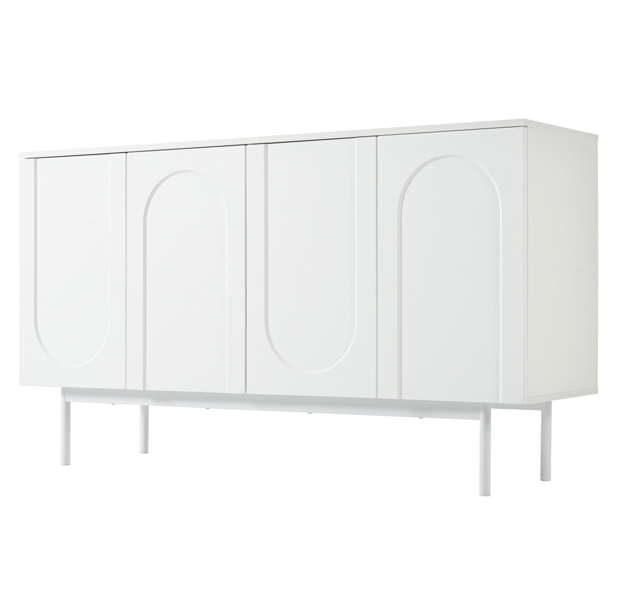 SIDEBOARD in Weiß mit 4 Türen, verstellbaren Einlegeböden und Metallbeinen,140/80/42 cm - Weiß, Holzwerkstoff (140/80/42cm) - Flora Grace