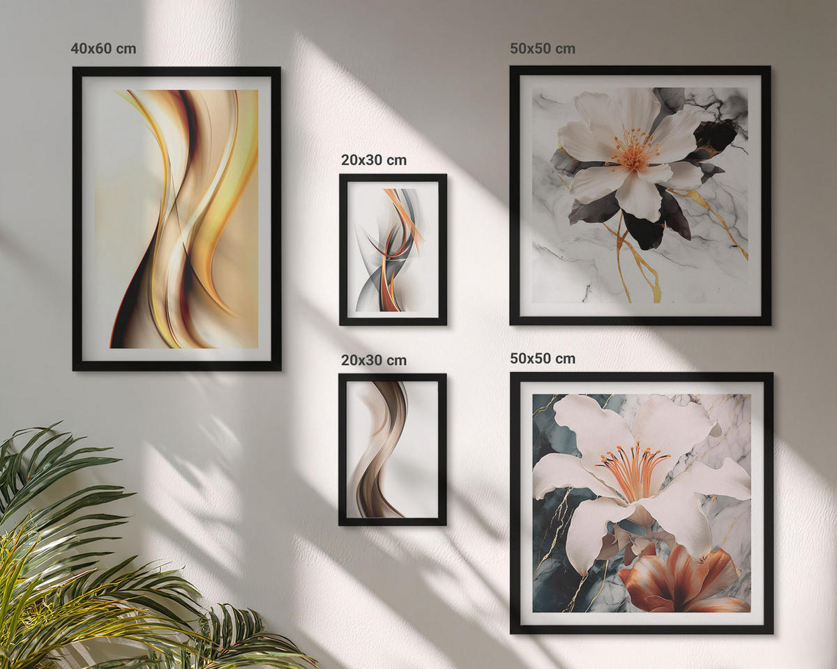 BILDER SET 5er Set - 50x50 cm & 20x30 cm & 40x60 cm Schwarzer Rahmen - Charmante Straßen und Pizza - Schwarz, Kunststoff (40/60cm) - TULUP