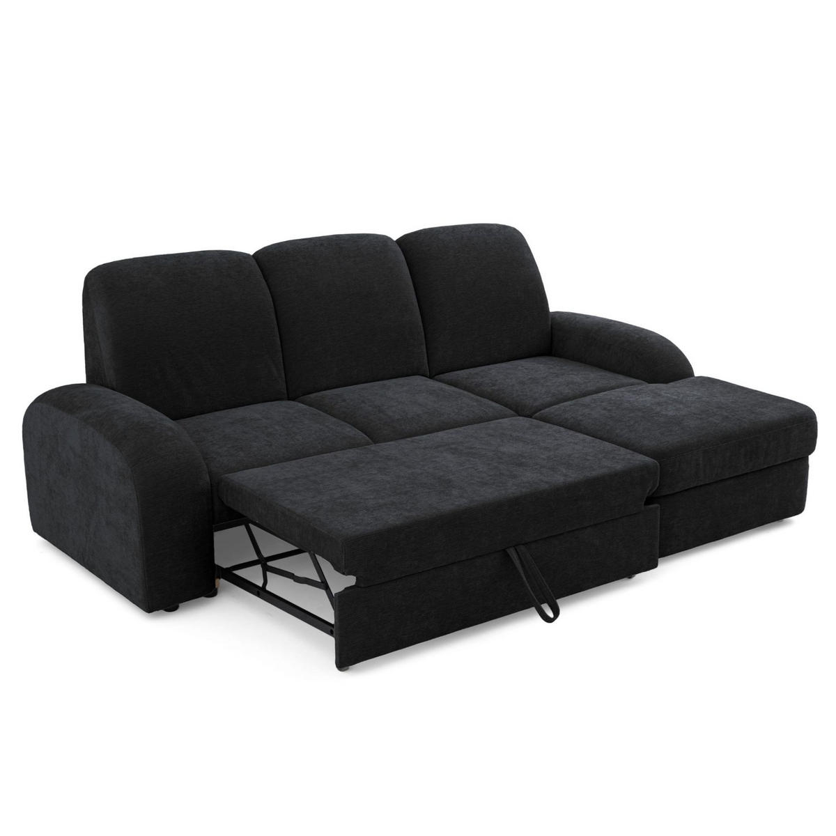 ECKSOFA VIBE S Rechts mit Schlaffunktion 130x202 Chenille Anthrazit - Anthrazit/Schwarz, Holz/Kunststoff (156/255cm) - Muffo