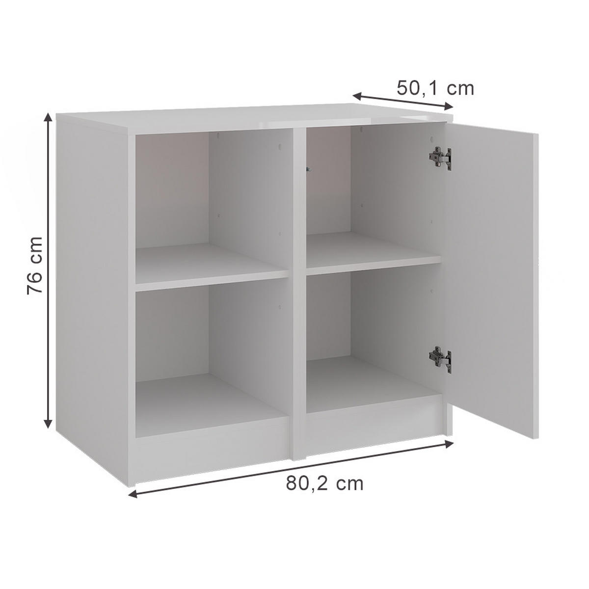 KOMMODE Sherry Weiß/Weiß Hochglanz 80.2 x 76 cm 2 Teile - Weiß Hochglanz, Holzwerkstoff (50.1cm) - Vicco