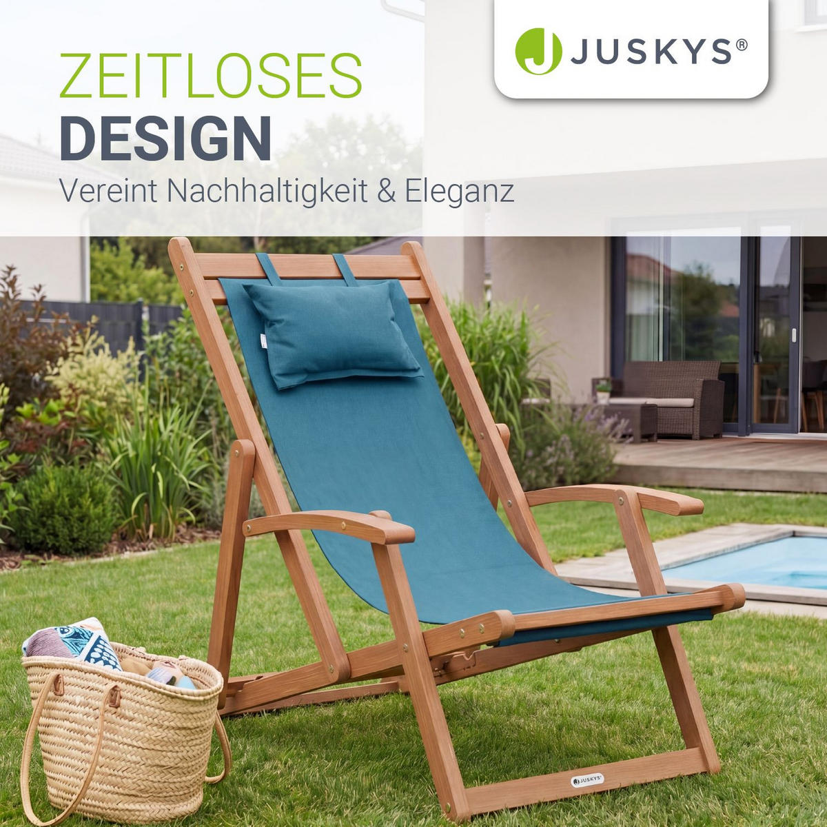 SONNENLIEGE Tavira Akazie petrol klappbar 2er-Set - Petrol, Holz (60/110/110cm) - Juskys