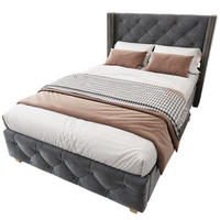 POLSTERBETT 90/200 cm Grau mit Lattenrost und Kopfteil, Samt und Nieten - Grau, Textil (90/200cm) - OKWISH