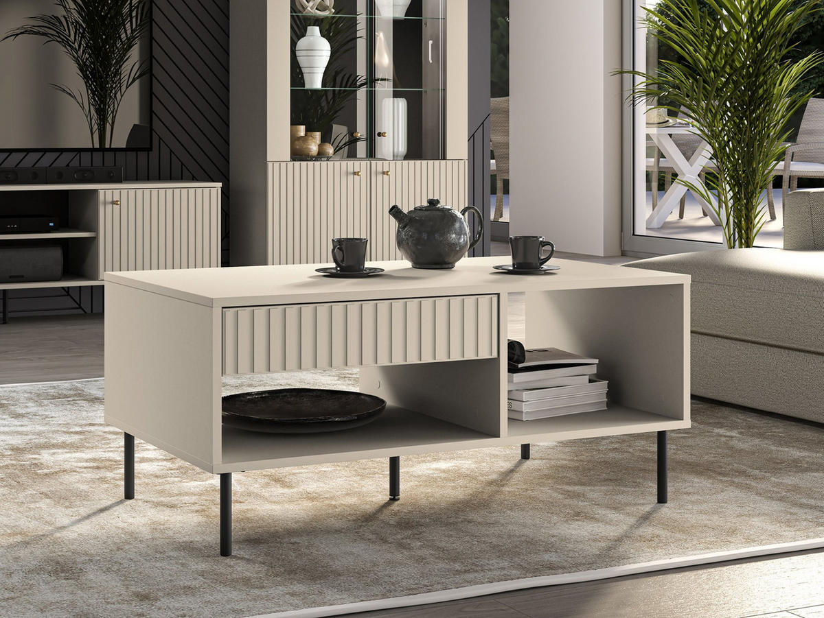 WOHNZIMMERTISCH rechteckig CALETTO Beige 100 cm - Beige/Schwarz, Holzwerkstoff/Metall (60/100/45cm) - Selsey