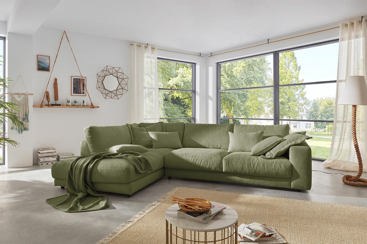ECKSOFA MADELINE Grün Cord - Schwarz/Grün, Kunststoff/Textil (325/224cm) - KAWOLA