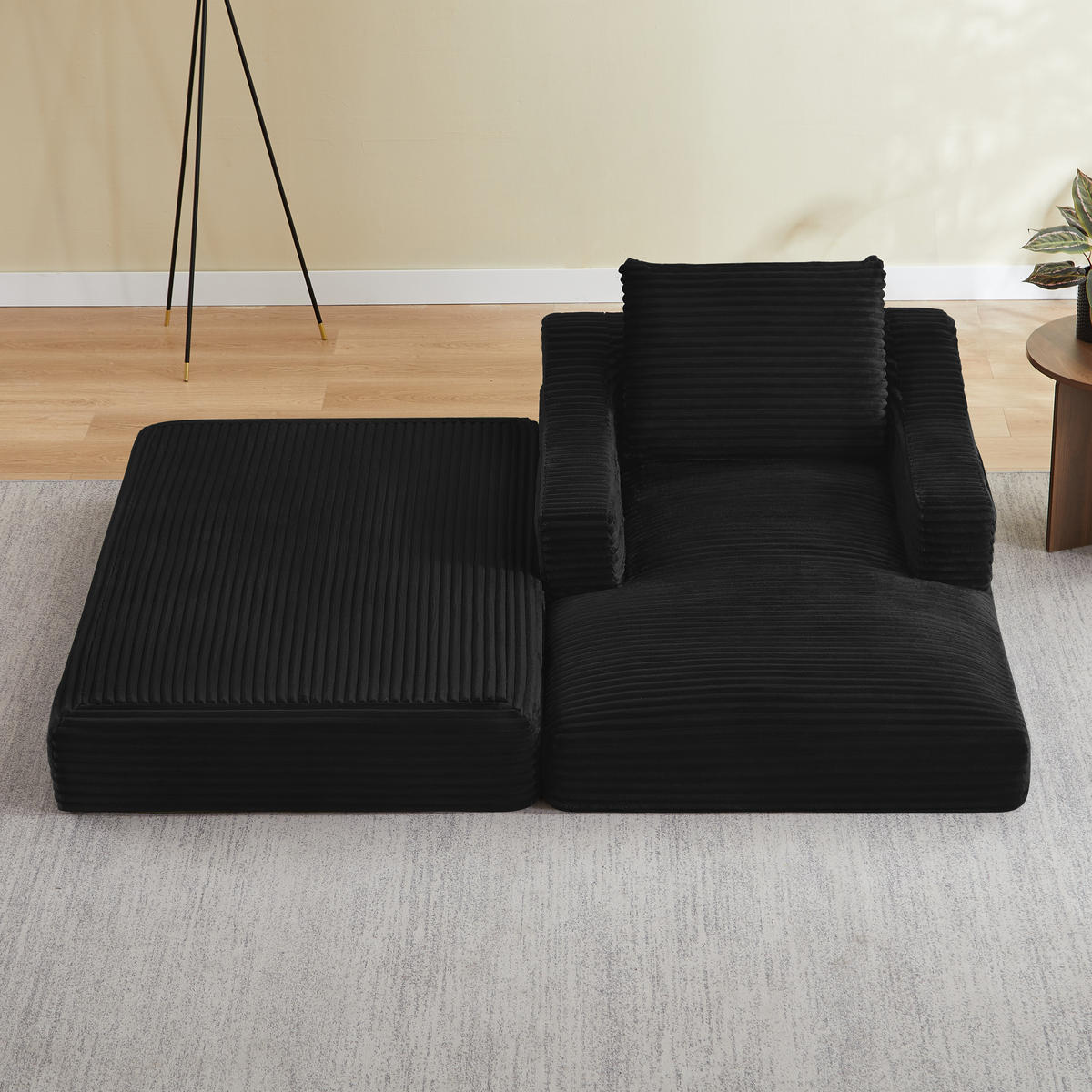 SOFAELEMENT 160/100/85 cm Schwarz Cord mit Aufbewahrungstasche - Schwarz, Textil (162/68/100cm) - Oxeza