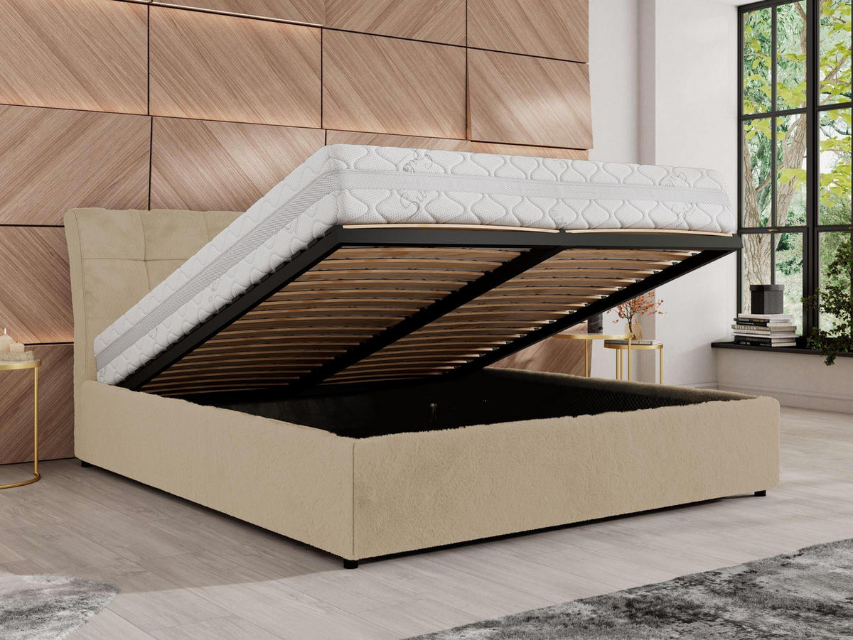 POLSTERBETT GALA CLASSIC 140/200 - Creme Plüsch - ohne Matratze - Creme, Textil (140/200cm) - MKS