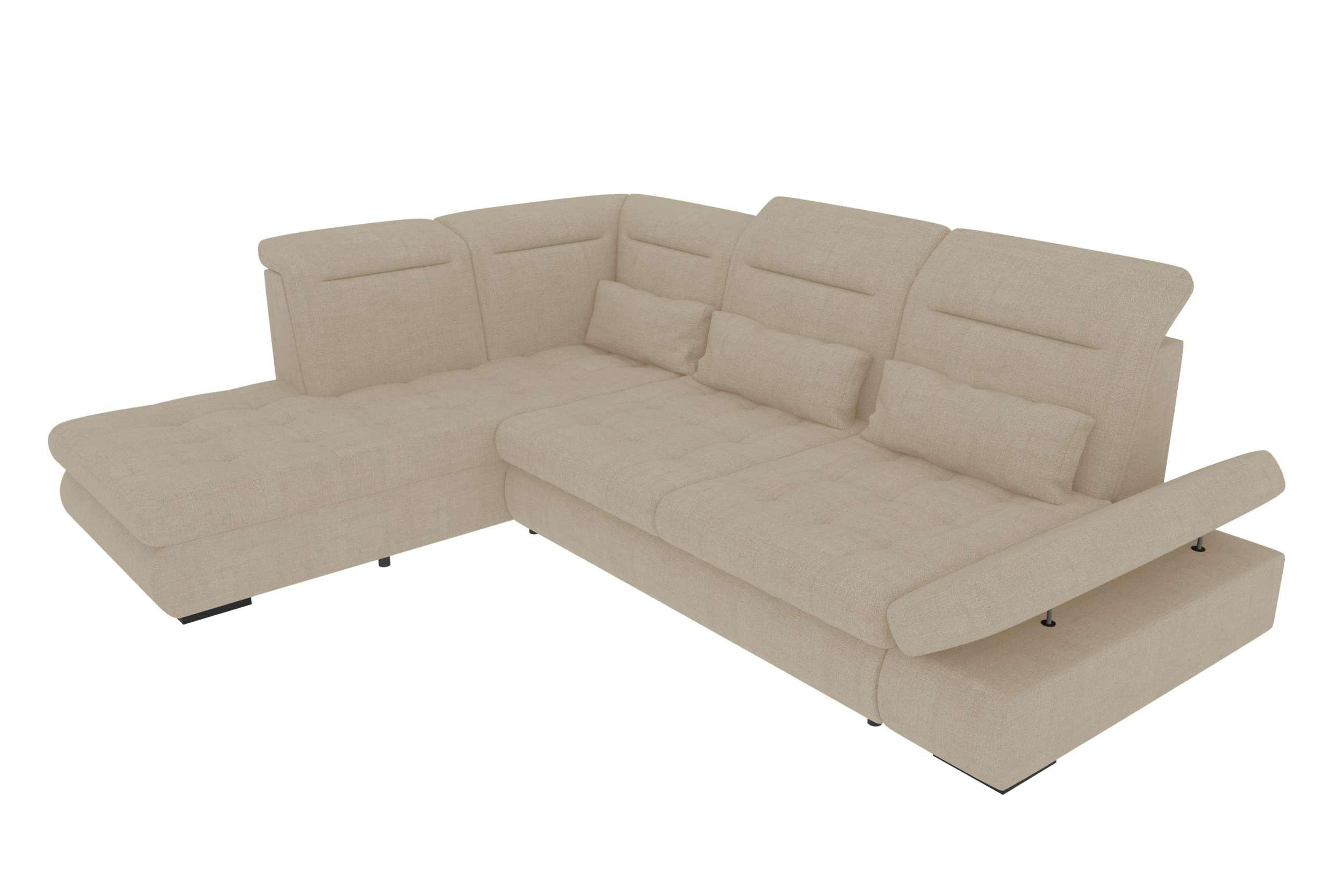 ECKSOFA Toscana Velours inkl. Schlaffunktion - Creme, Textil (227/279cm) - 99rooms