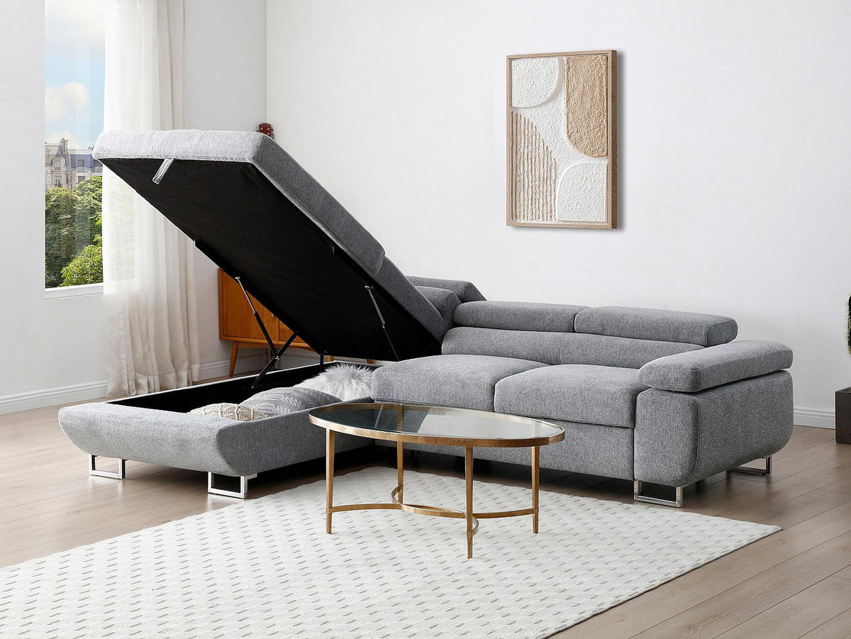 SCHLAFSOFA - 5 Personen - Stoff - Grau - - Grau, Textil (268/70/202cm) - Vente-Unique