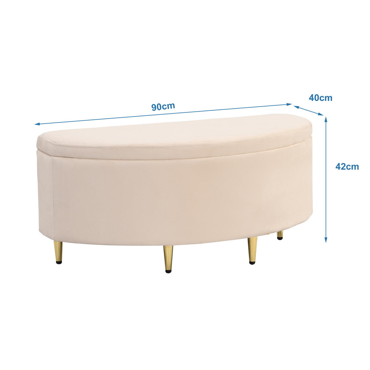 POLSTERBETT 90/200 cm mit verstellbarem Kopfteil, Samtbezug und Polsterbank mit Stauraum, Beige - Beige, Textil (90/200cm) - Redom