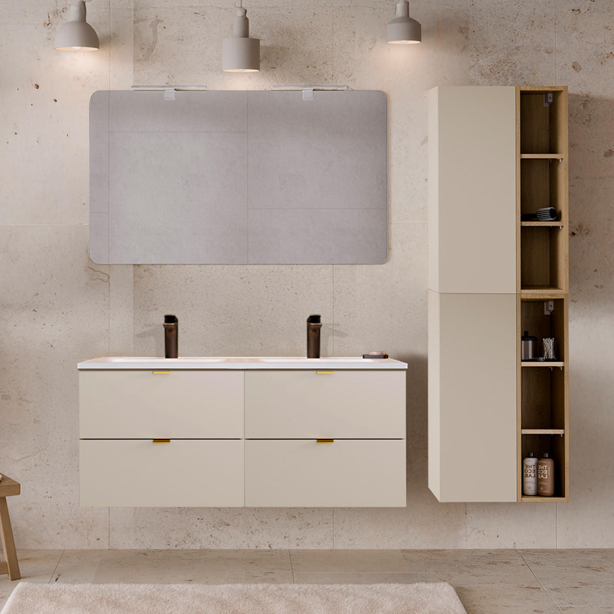 BADMÖBEL 120cm Azel 2er-Set Kaschmir - Beige, Holzwerkstoff (120/52/46cm) - Petits-meubles