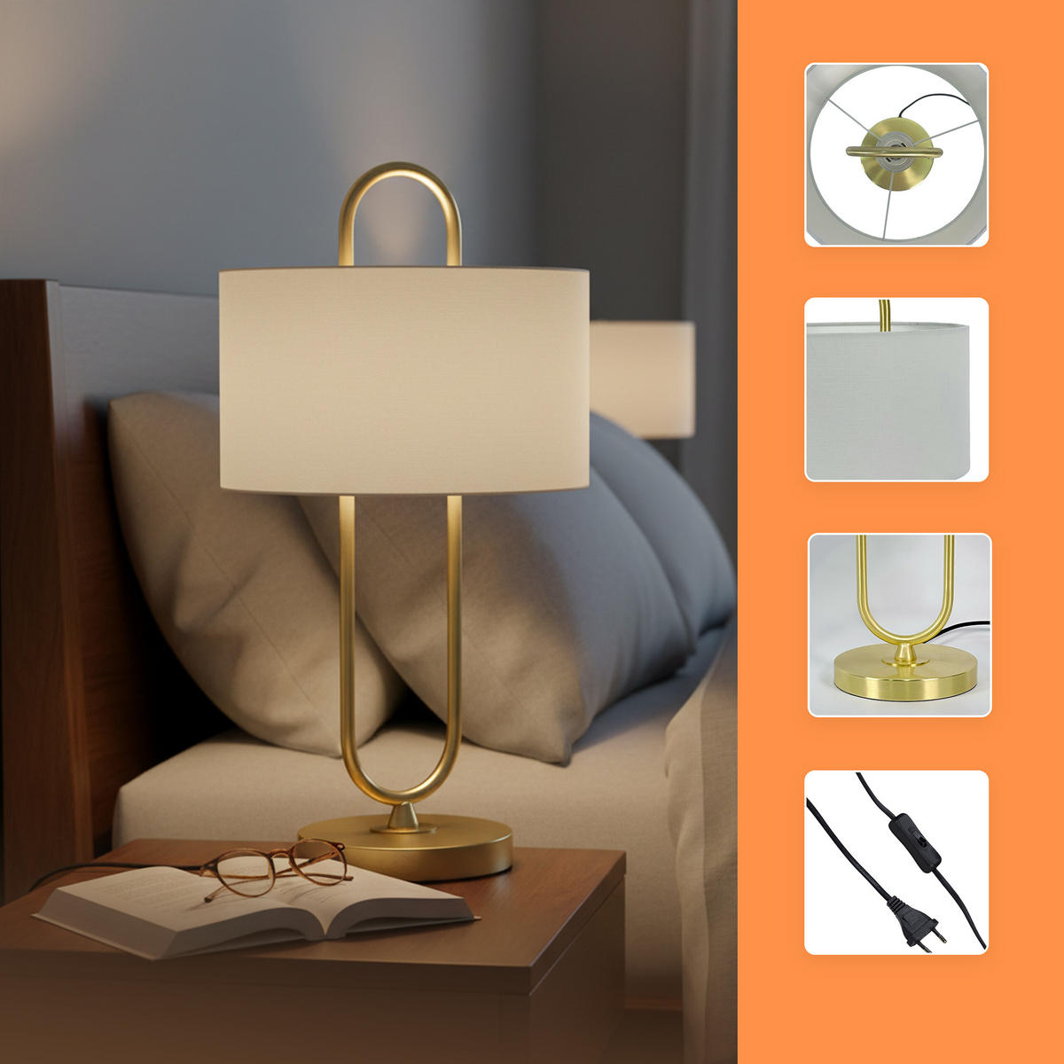 TISCHLAMPE - Multicolor, Textil/Metall (30.5/30.5/55cm) - Relaxdays