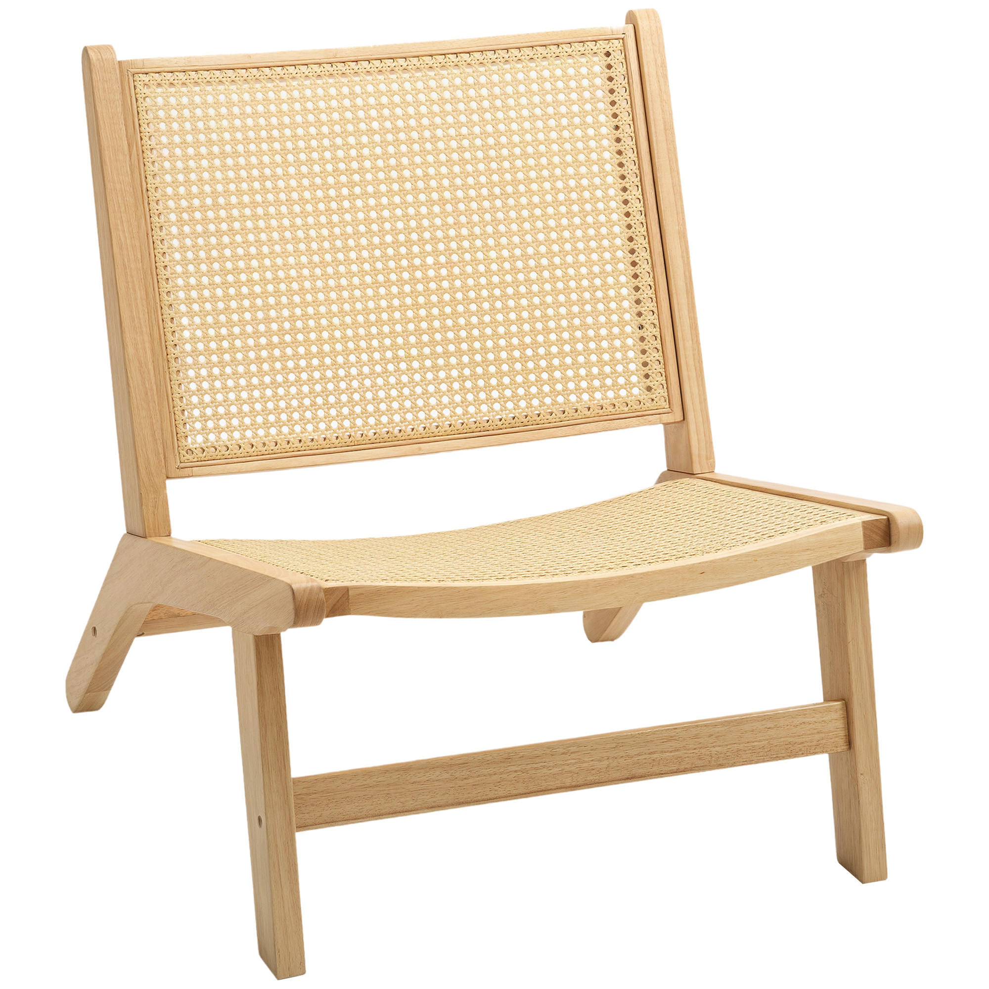 SESSEL Relaxsessel ohne Armlehne, Stuhl mit Rattan-Rückenlehne, Holzrahmen - Naturfarben, Kunststoff (64/74/70cm) - HOMCOM