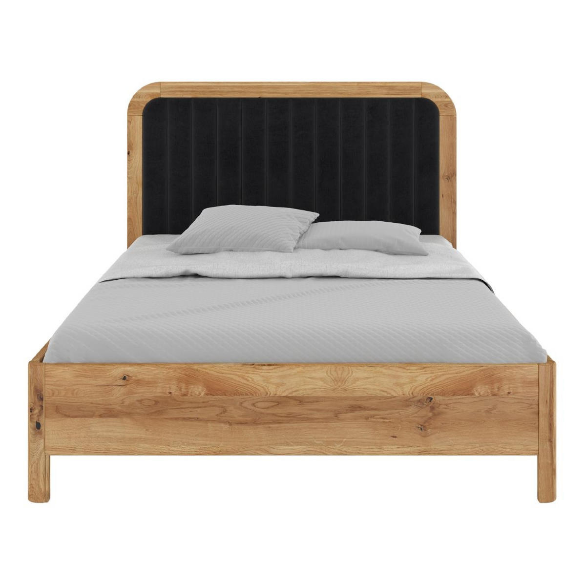 MASSIVHOLZBETT Modena, gepolstertes Kopfteil, Eiche - lackiert, Naturfarben/Schwarz, 180x200 - Eichefarben/Schwarz, Eichenholz/Holz (180/200cm) - Visby