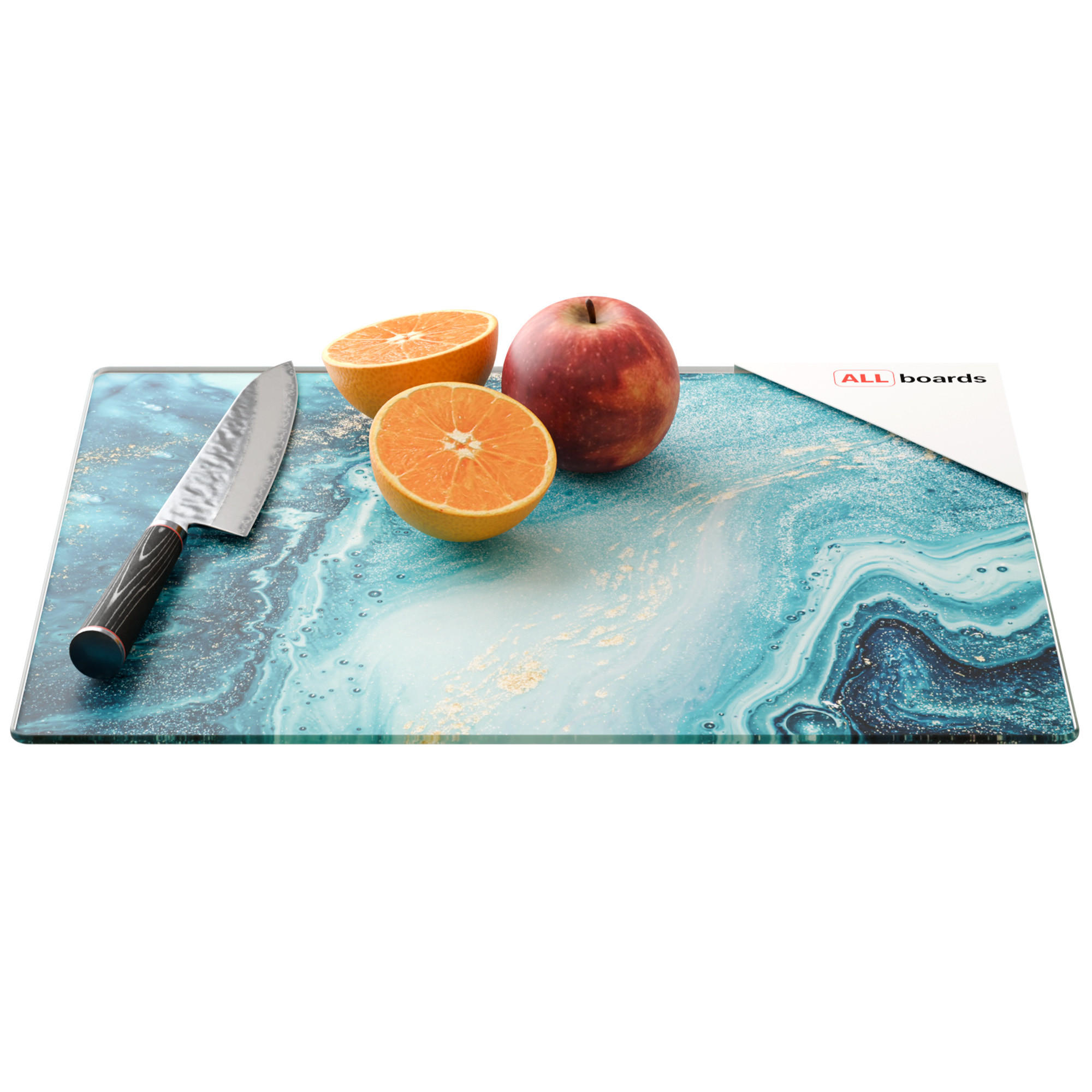SCHNEIDEBRETT aus Glas – BLAU UND GOLD, 30 x 40 cm, Küchenbrett, Schutzplatte aus Glas, Tablett - Türkis, Glas (30/1.3cm) - ALLboards