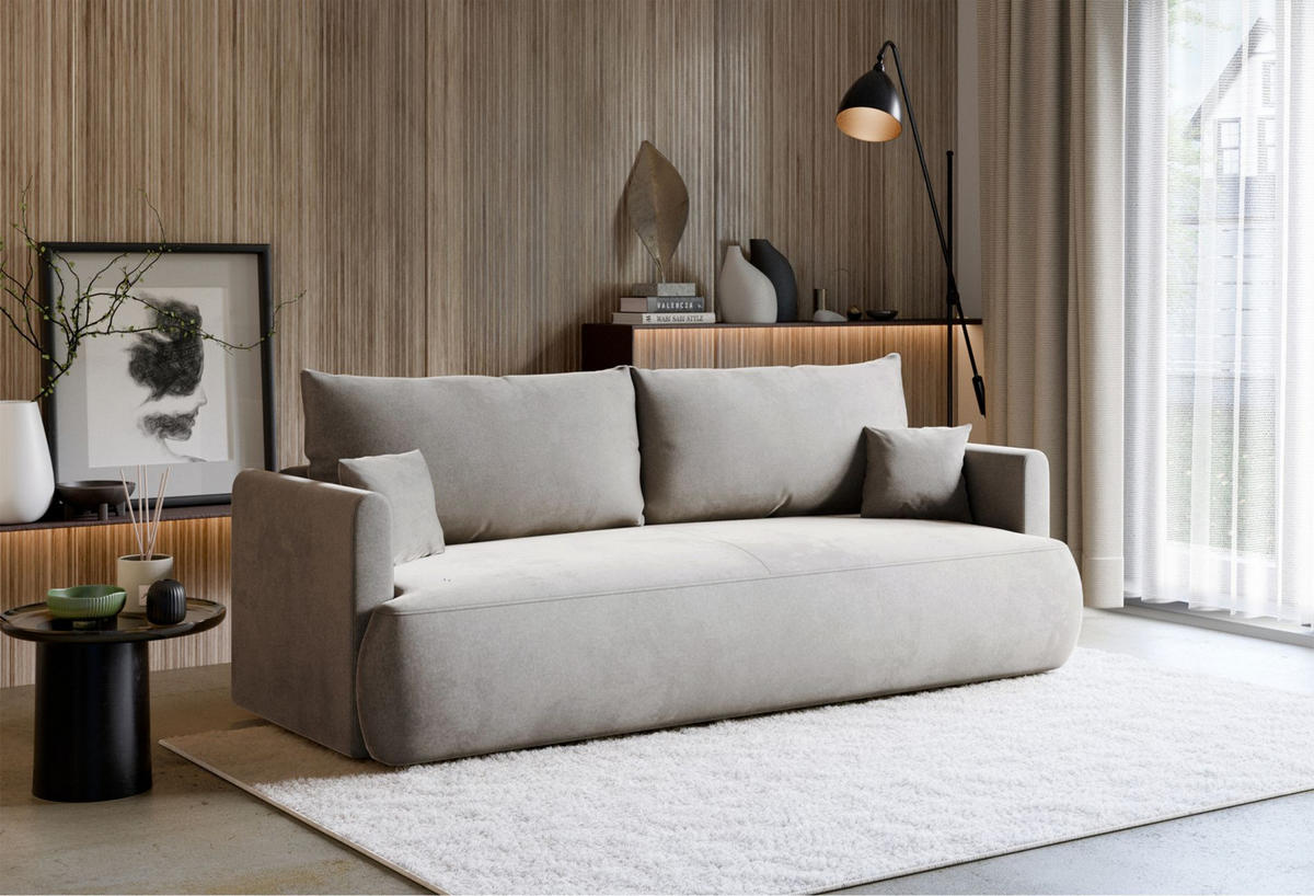 3-SITZER SOFA Ovo Mini Grau Velours Easy-Clean - Schwarz/Grau, Kunststoff/Textil (226/90/97cm) - Selsey