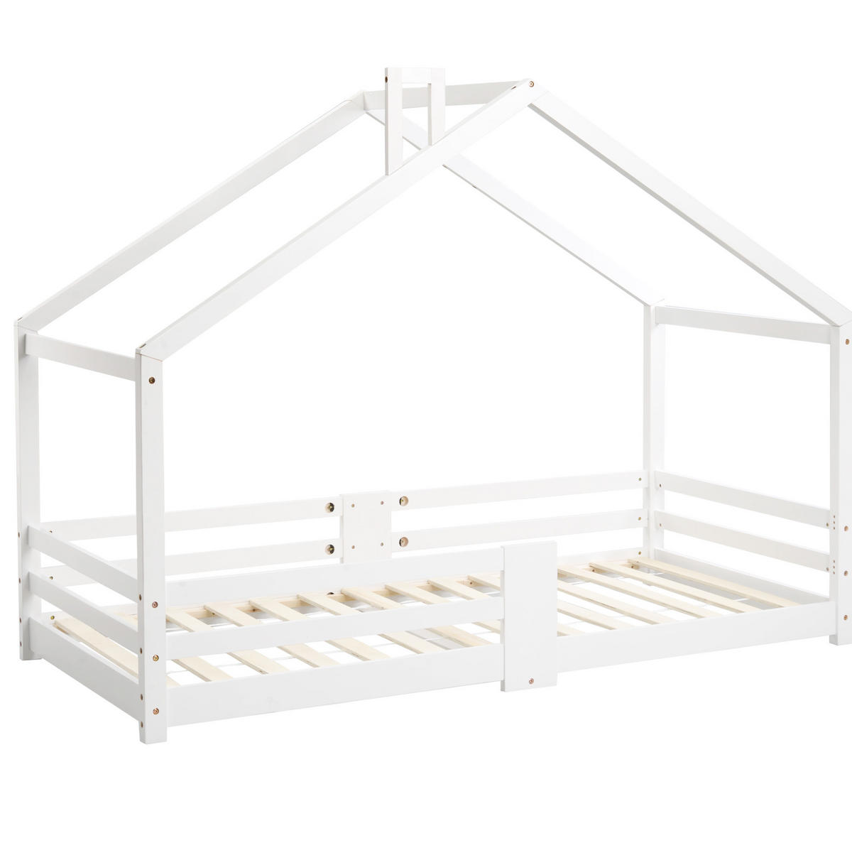 KINDEREINZELBETTEN aus Kiefernholz 90x200 cm in Weiß mit Rausfallschutz - Weiß, Holz (90/200cm) - Modfu