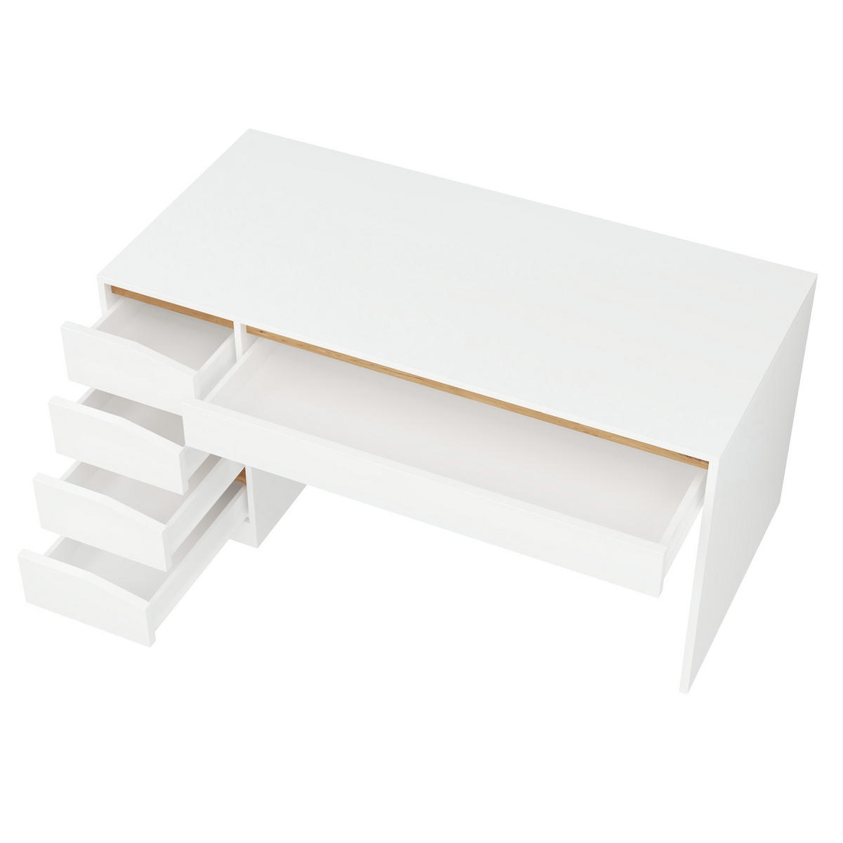 SCHREIBTISCH Weiß/Eichefarben 140/50/78 cm mit 5 Schubladen und großer Arbeitsfläche - Weiß, Holzwerkstoff (50/140/78cm) - PANGIVO