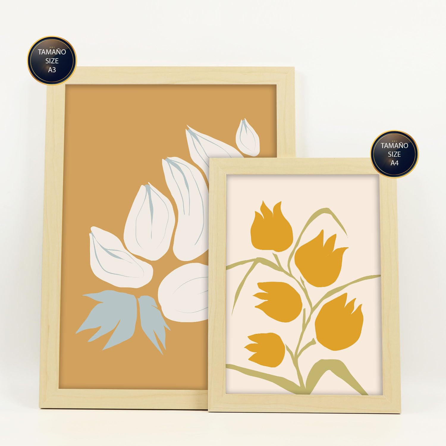 POSTER Set Mit 6 Flora Geht In Blume Zusammenfassung Ästhetische Dekorative Gemälde Für Ihr Wohnzimmer Zuhause A3 & A4 Rahmen Aus Hellem Holz - Beige, Papier (29/3cm) - Nacnic