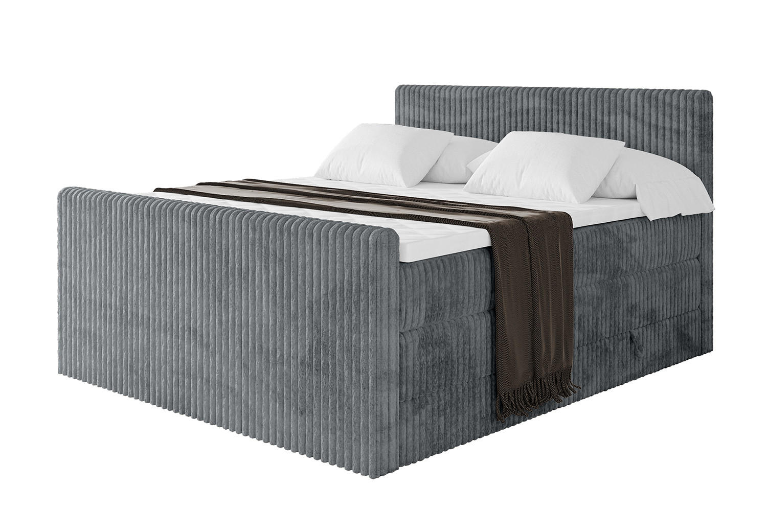 BOXSPRINGBETT mit Matratze H3|H4 und Lattenrost - TOLO-Z KING 200x200 Cord - Dunkelgrau - Dunkelgrau, Holzwerkstoff (200/200cm) - ALTDECOR