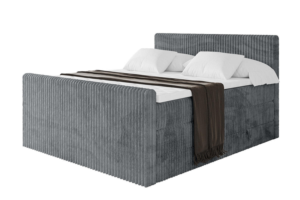 BOXSPRINGBETT mit Matratze H3|H4 und Lattenrost - TOLO-Z KING 200x200 Cord - Dunkelgrau - Dunkelgrau, Holzwerkstoff (200/200cm) - ALTDECOR