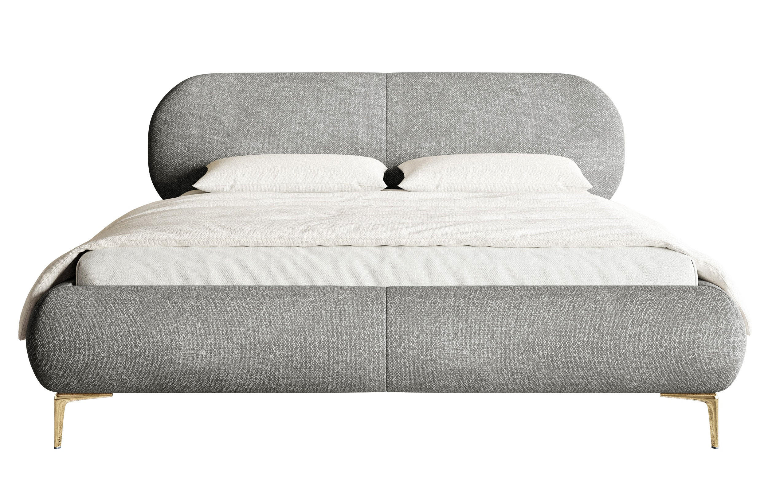 POLSTERBETT Ovalle Grau mit goldenen Metallbeinen und Bettkasten 140 cm - Goldfarben/Grau, Textil/Metall (140/200cm) - Selsey