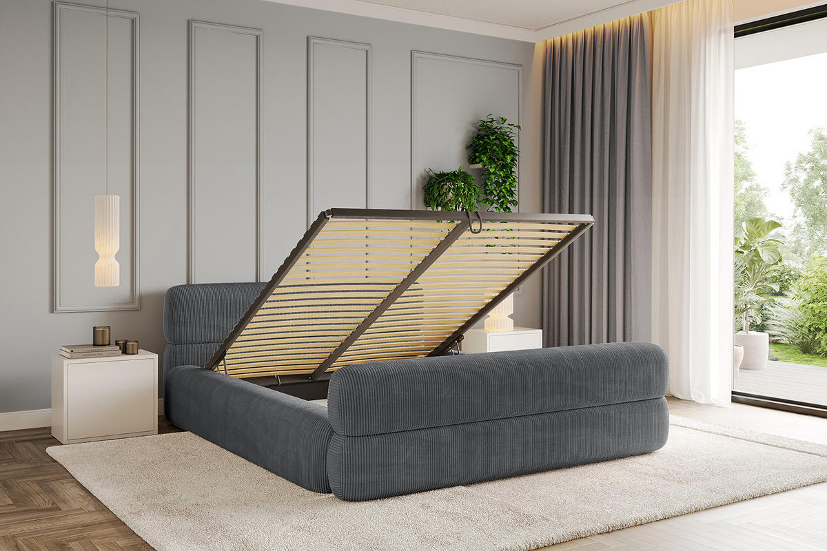 POLSTERBETT mit Bettkasten, Fußteil und Lattenrost, Boxbett mit Matratze H3/H4 - ENORA-Z-V1 180x200 Dunkelgrau - Anthrazit, Holzwerkstoff/Textil (180/200cm) - ALTDECOR
