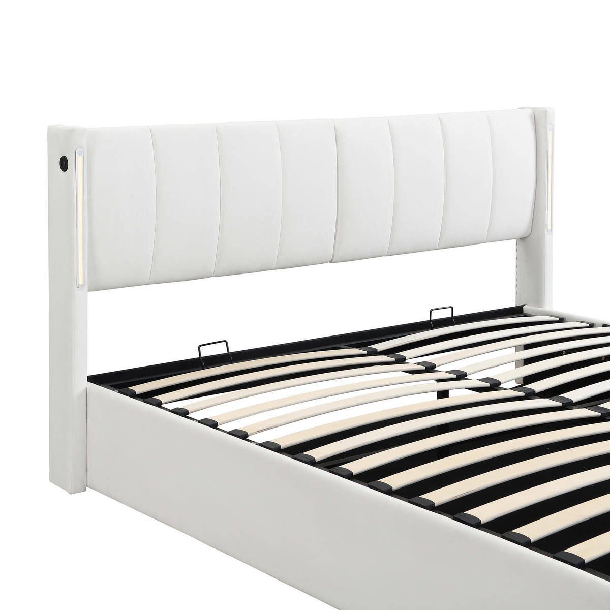 STAURAUMBETT 140/200 cm DE-00384, in Weiß, hydraulischem Lattenrost und LED - Weiß, Metall (140/200cm) - ComfortXL