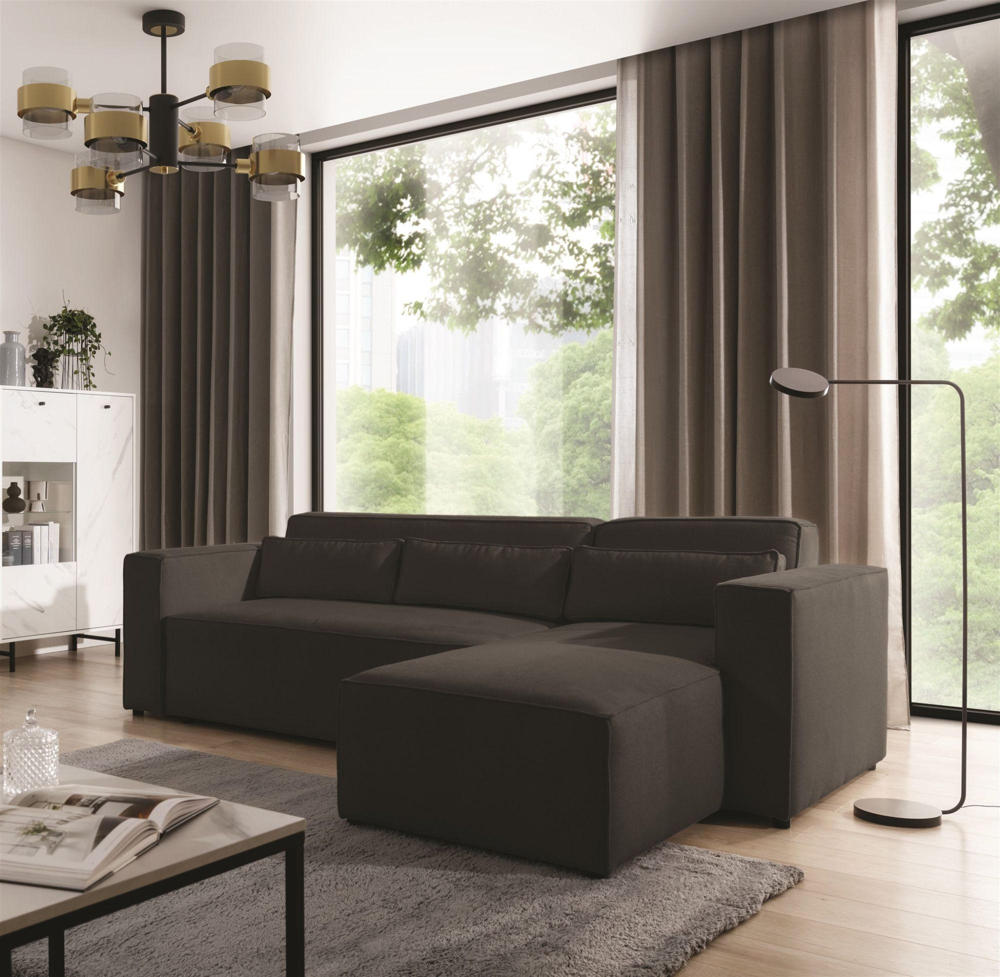 ECKSOFA Schlafsofa Waldo In Stoff Poso - Schwarz, Holzwerkstoff/Textil (260/173cm) - Fun Möbel
