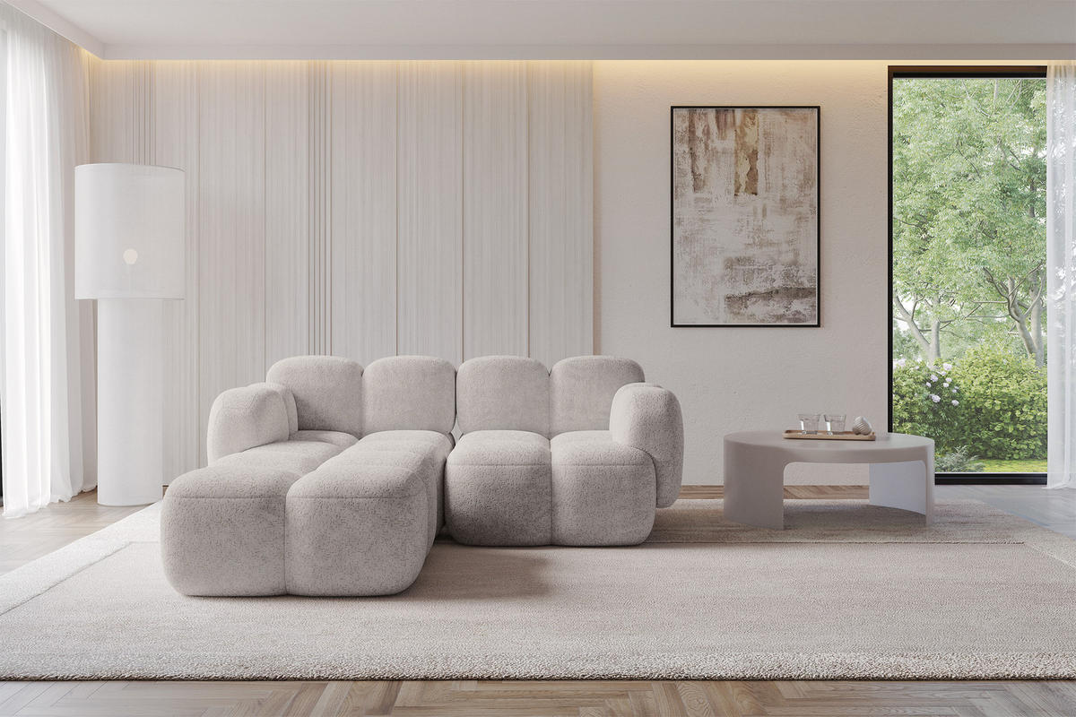 ECKSOFA modulares Sofa Links Miko-L1 214x205x75 Hellgrau Velours - Hellgrau/Schwarz, Holzwerkstoff/Kunststoff (214/205cm) - ALTDECOR