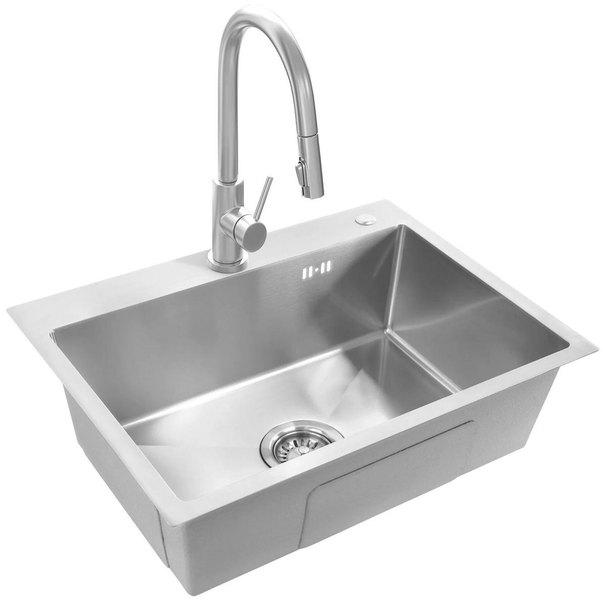 EDELSTAHLSPÜLE Rea Liam Brush Nickel mit Küchenarmatur - Nickelfarben, Metall (45/18.5/58cm) - REA
