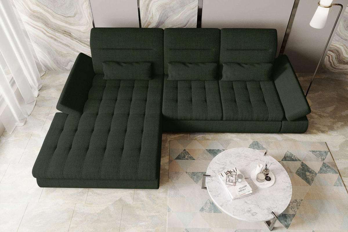 ECKSOFA Toscana Plus Velours inkl. Schlaffunktion - Olivgrün, Textil (179/300cm) - 99rooms