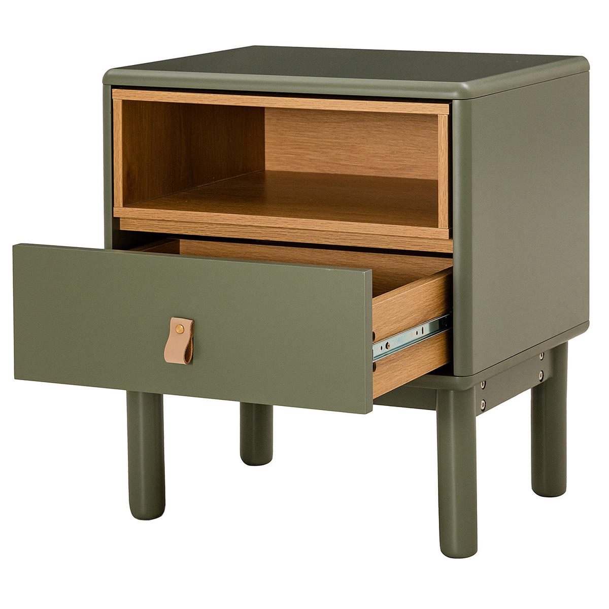 NACHTKOMMODE - Braun/Olivgrün, Holz/Holzwerkstoff (48/55/40cm) - home24