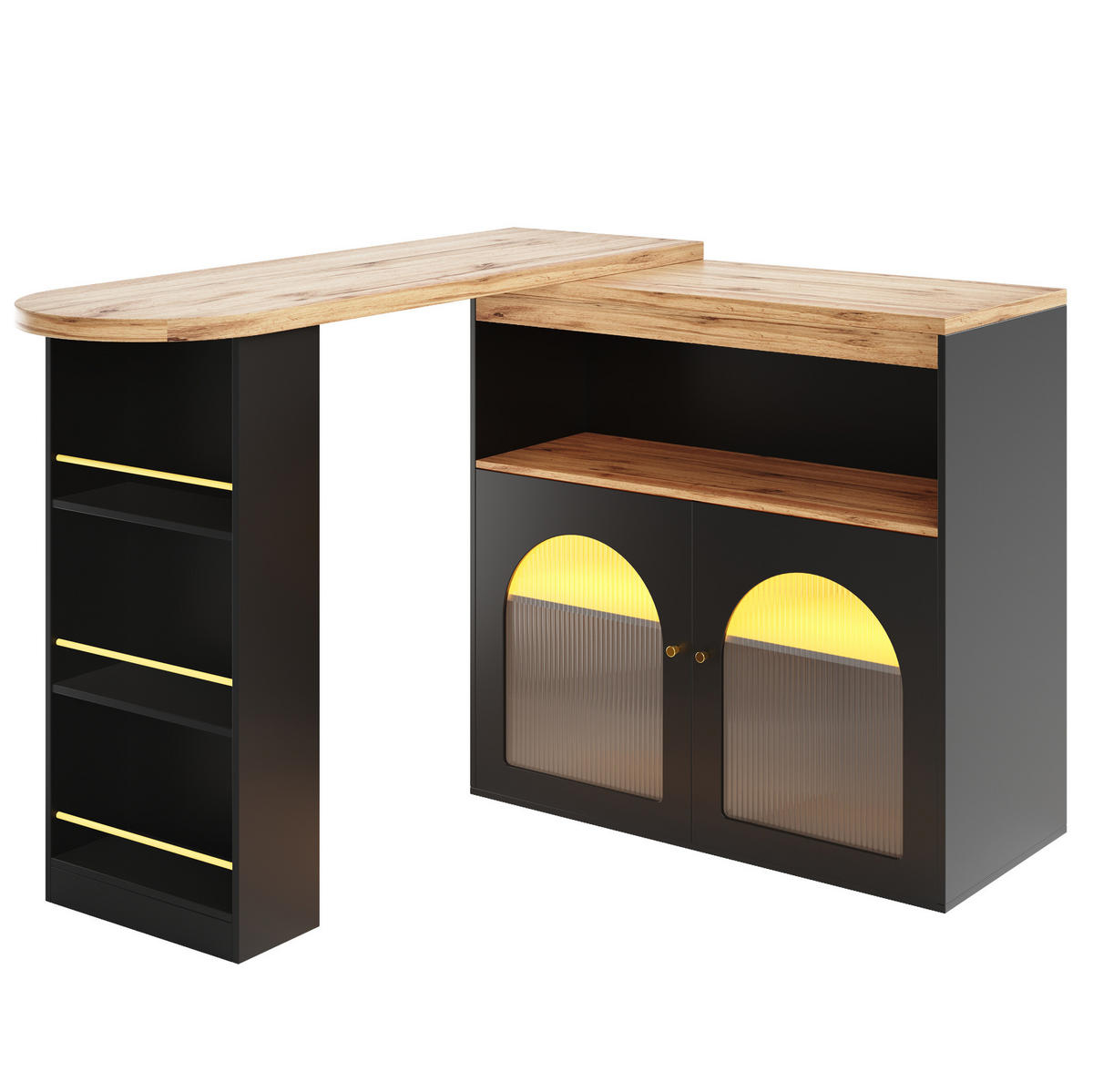 BEISTELLTISCH 138-193/105/39 cm Schwarz aus MDF drehbar mit LED-Lichtleiste - Schwarz, Holzwerkstoff (138/39/105cm) - OKMYHOME