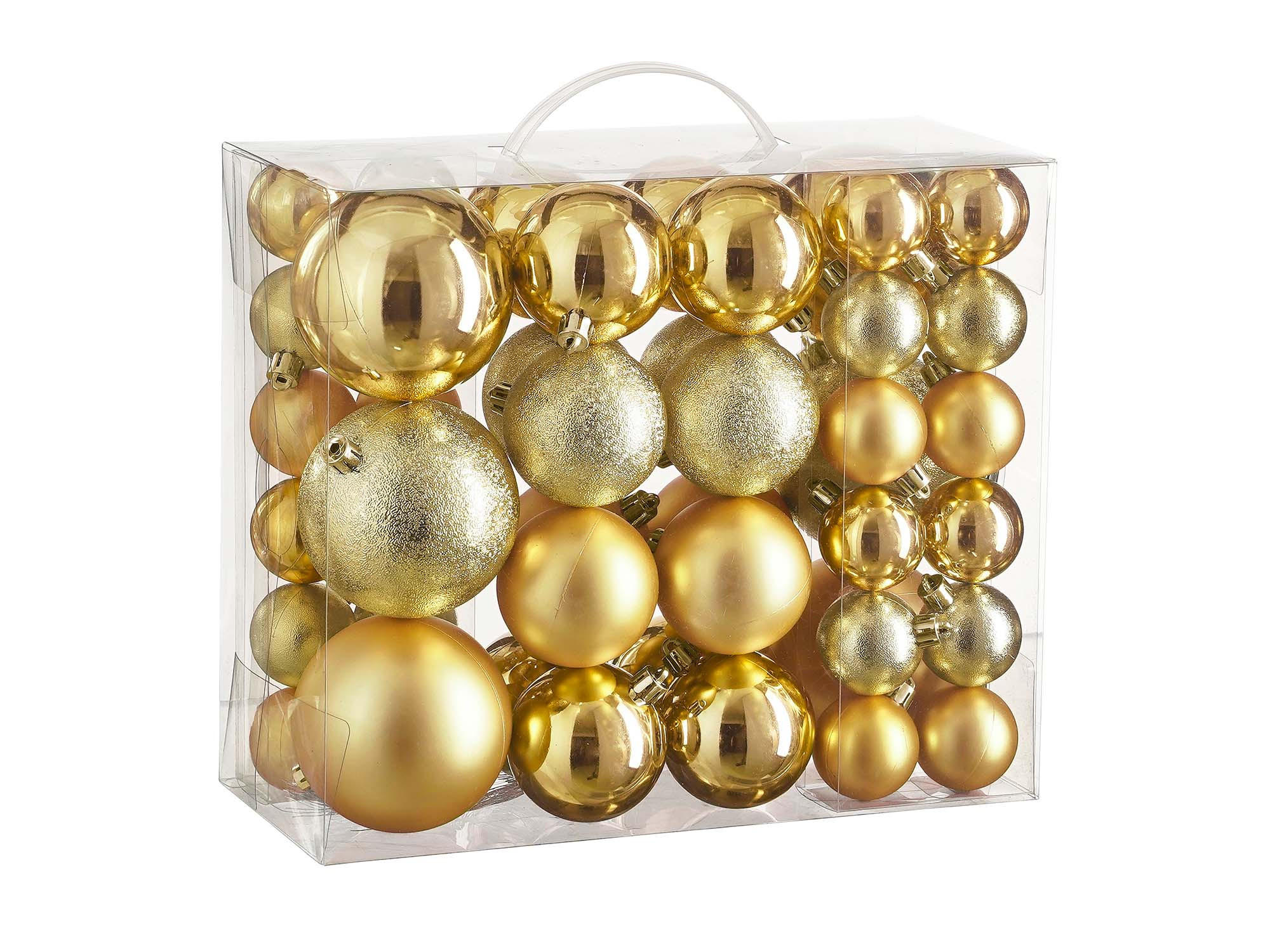 LAALU CHRISTBAUMKUGEL-SET 46 Stück Ornamente: runde gold mix Ornamente 4,6,8 cm - Goldfarben, Kunststoff (45/45/45cm) - LAALU