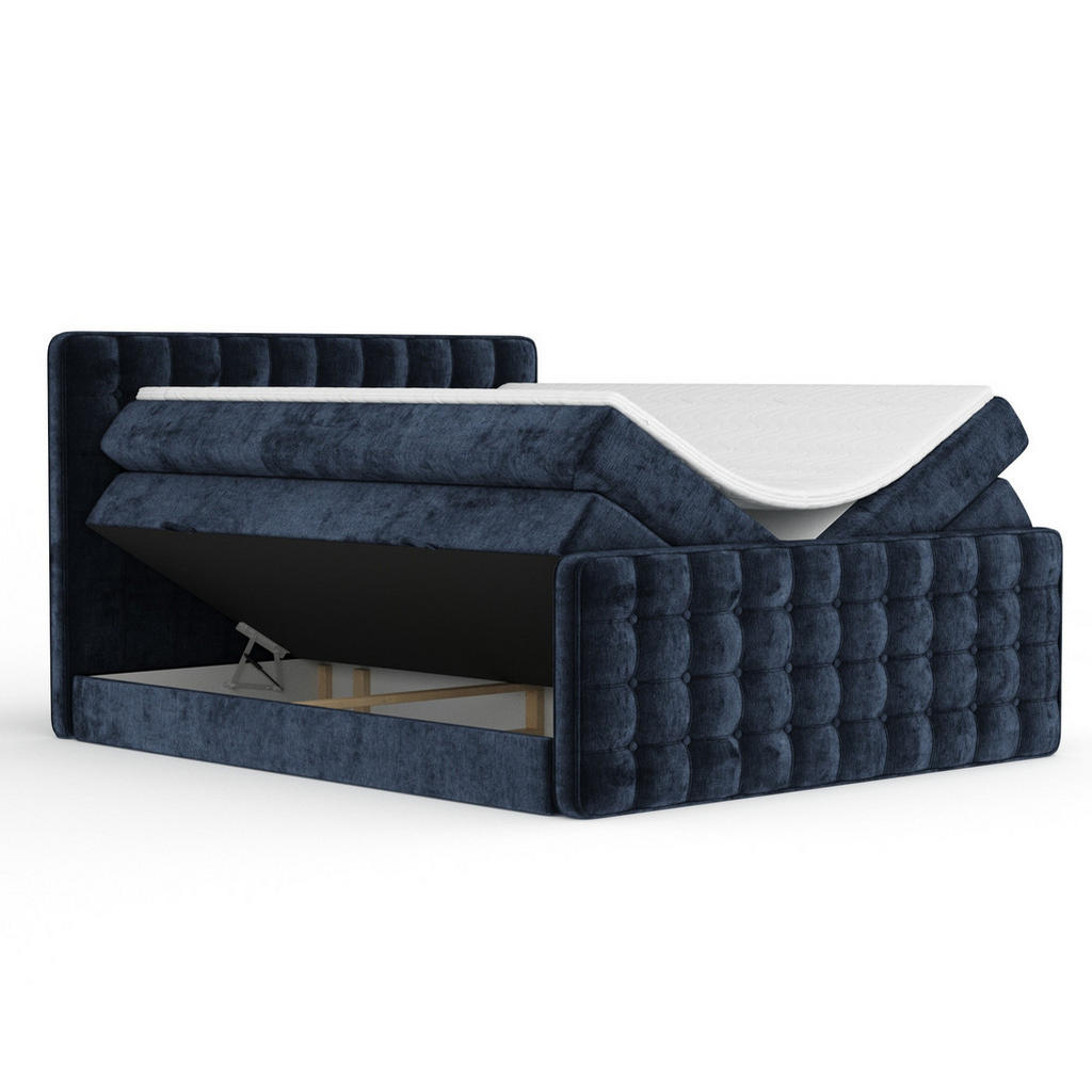 Thumbnail - Maison de Reve Boxspringbett, Dunkelblau, Textil, Buche, Kiefer, H2, 7-Zonen, Höhe ca. 40 cm, 200x200 cm, Handmade in Eu...