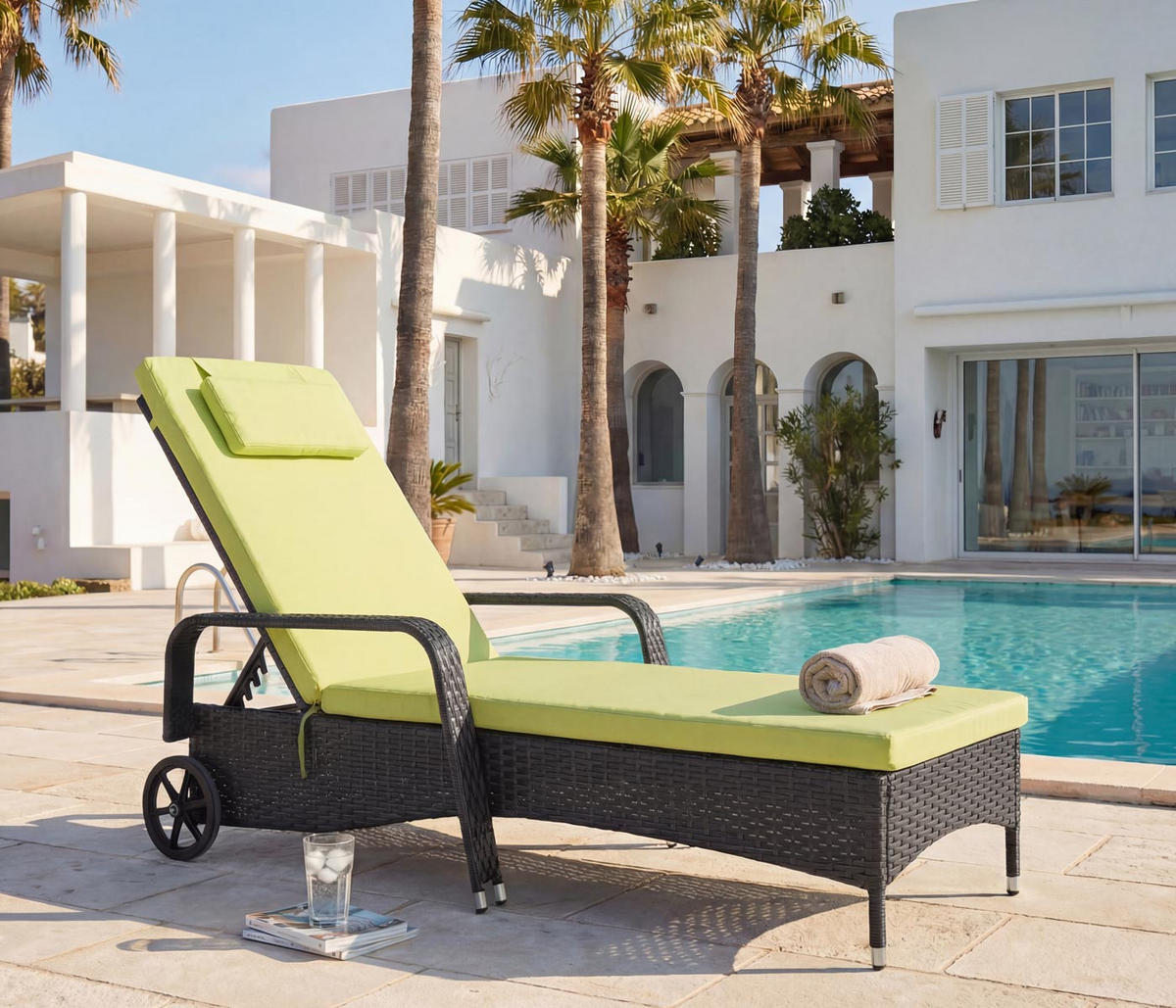 POLY-RATTAN SONNENLIEGE Anthrazit, Hellgrün - Anthrazit/Hellgrün, Kunststoff (71/108/197cm) - MCW