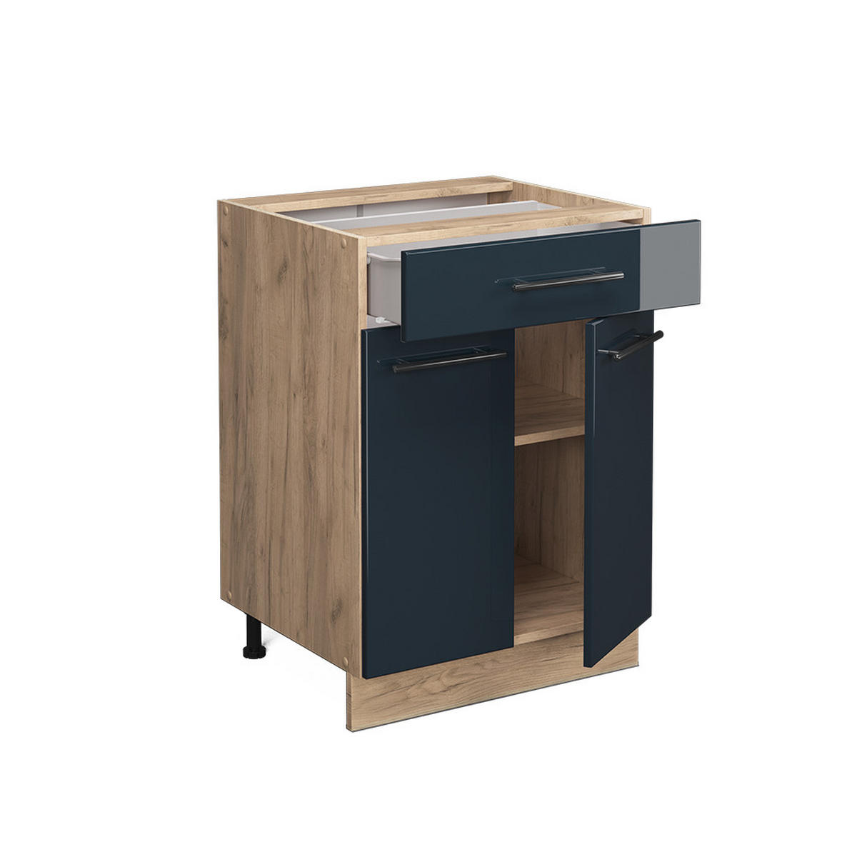KÜCHENUNTERSCHRANK Fame-Line Dunkelblau Hochglanz 60 cm mit Schublade AP Eiche - Eiche Wotan/Dunkelblau, Holzwerkstoff (60/82/60cm) - Vicco