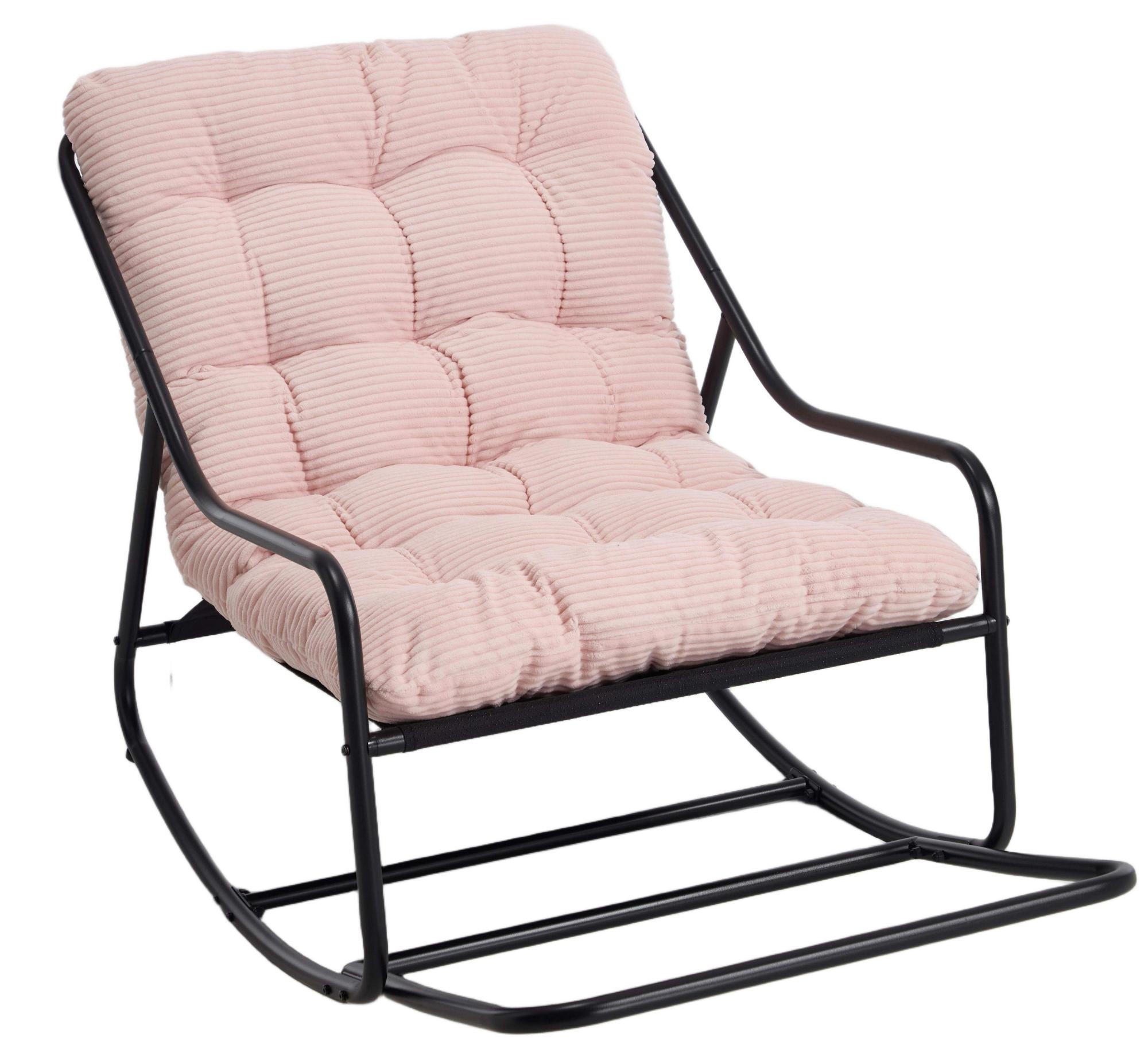 SCHAUKELSTUHL,SCHAUKELSESSEL mit Fußstütze, gepolstertem Kissen,Cord,Rosa - Rosa, Metall (75/82/116cm) - LVHOM