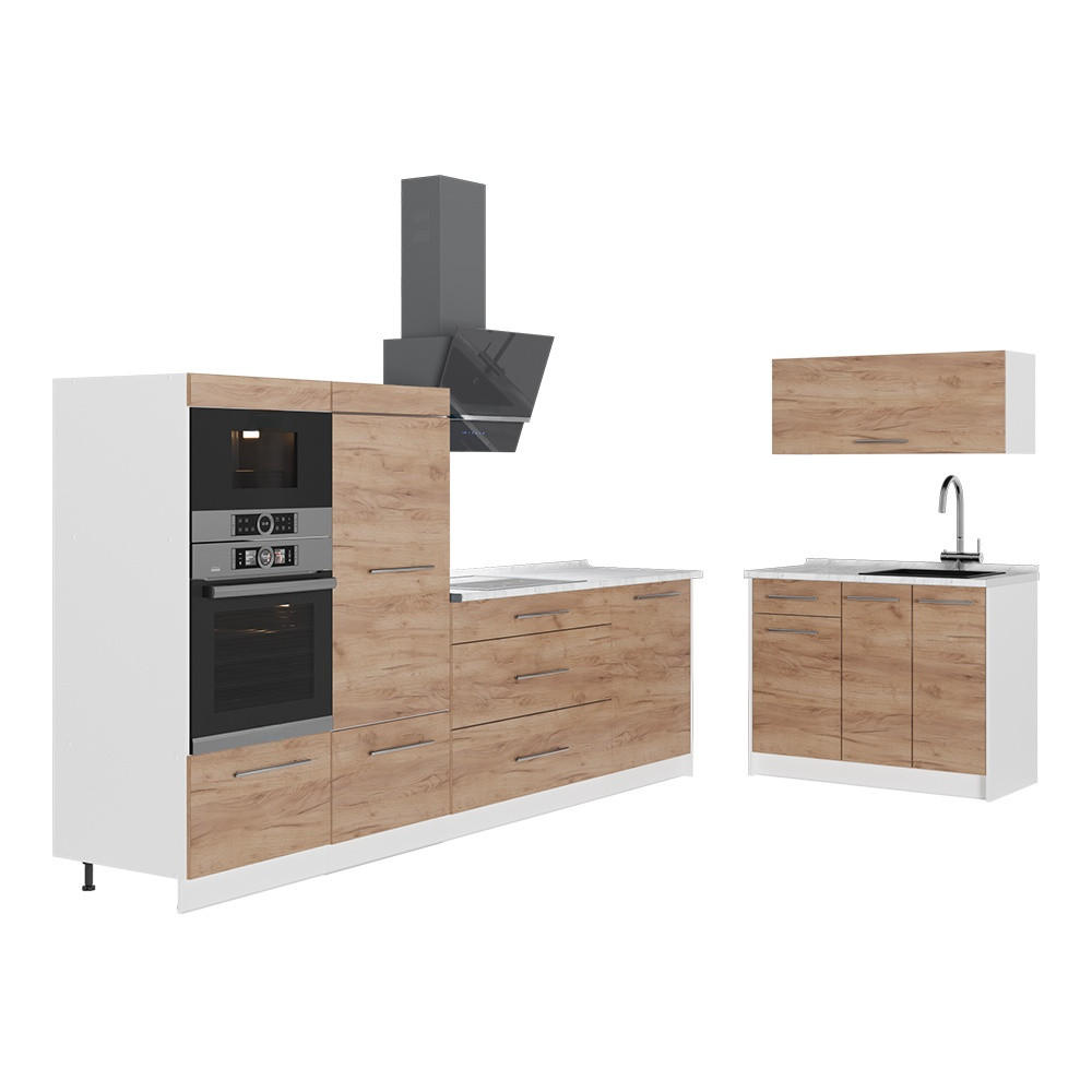 KÜCHENZEILE Fame-Line, Goldkraft Eiche, 380 cm ohne Arbeitsplatte - Honigeiche, Holzwerkstoff (380/153.6/51.6cm) - Vicco